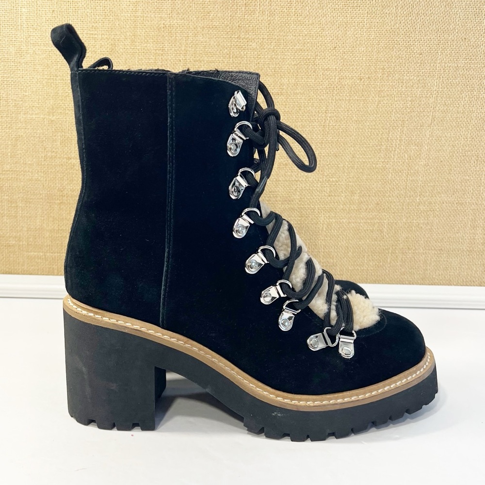 Jeffrey Campbell OWhat Faux Fur Shearling Platform Boot Suede Black Size